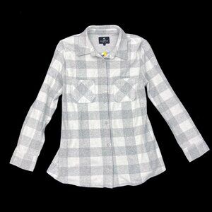 Members Mark Favorite Plaid Top Womens M Gray White Plaid Shacket NEW NWT